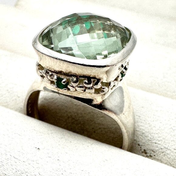 JMH Sterling Silver Green Gemstone Ring Size 10 Weight 10 Grams - Picture 3 of 4